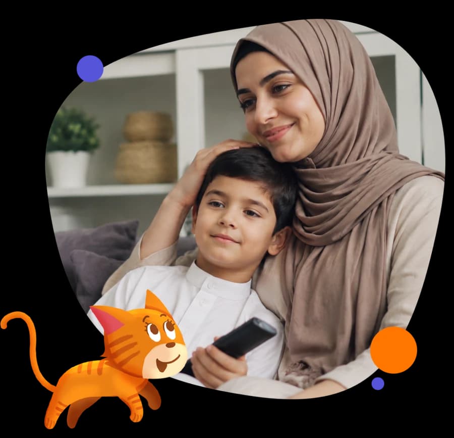 A mother and son enjoying MuslimKids.TV together